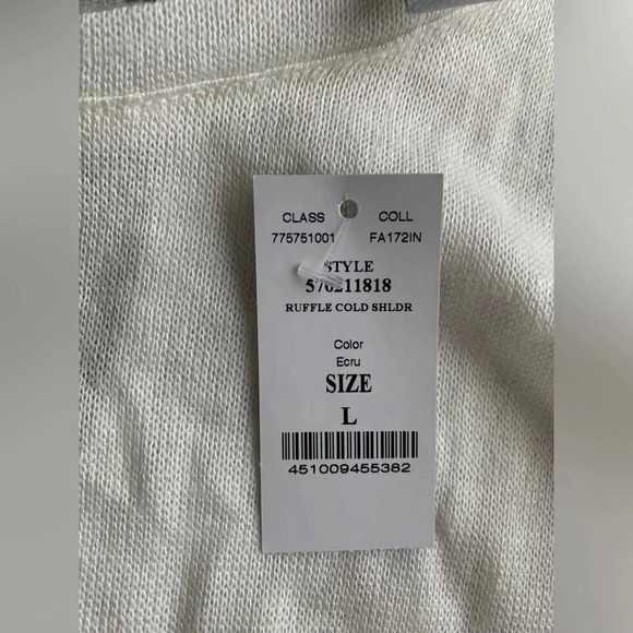 WHBM | open shoulder | ruffle | keyhole back | NWT | long sleeve | L - Picture 6 of 8